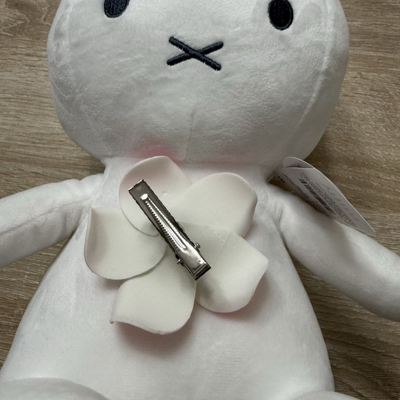 MIFFY White 14" Stuffed Plush w/ Hawaiian Floral Pink Plumeria Flower Hair Clip - Picture 4 of 12